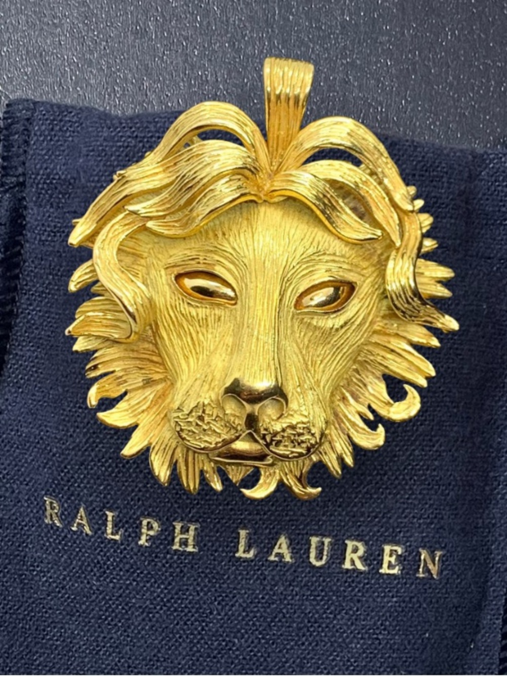 Ralph Lauren 18K Solid Gold Heavy Designer Signed Lion Brooch Pendant ULTRA RARE
